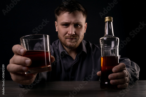 Quadro em tela The man offers to drink alcohol with him.