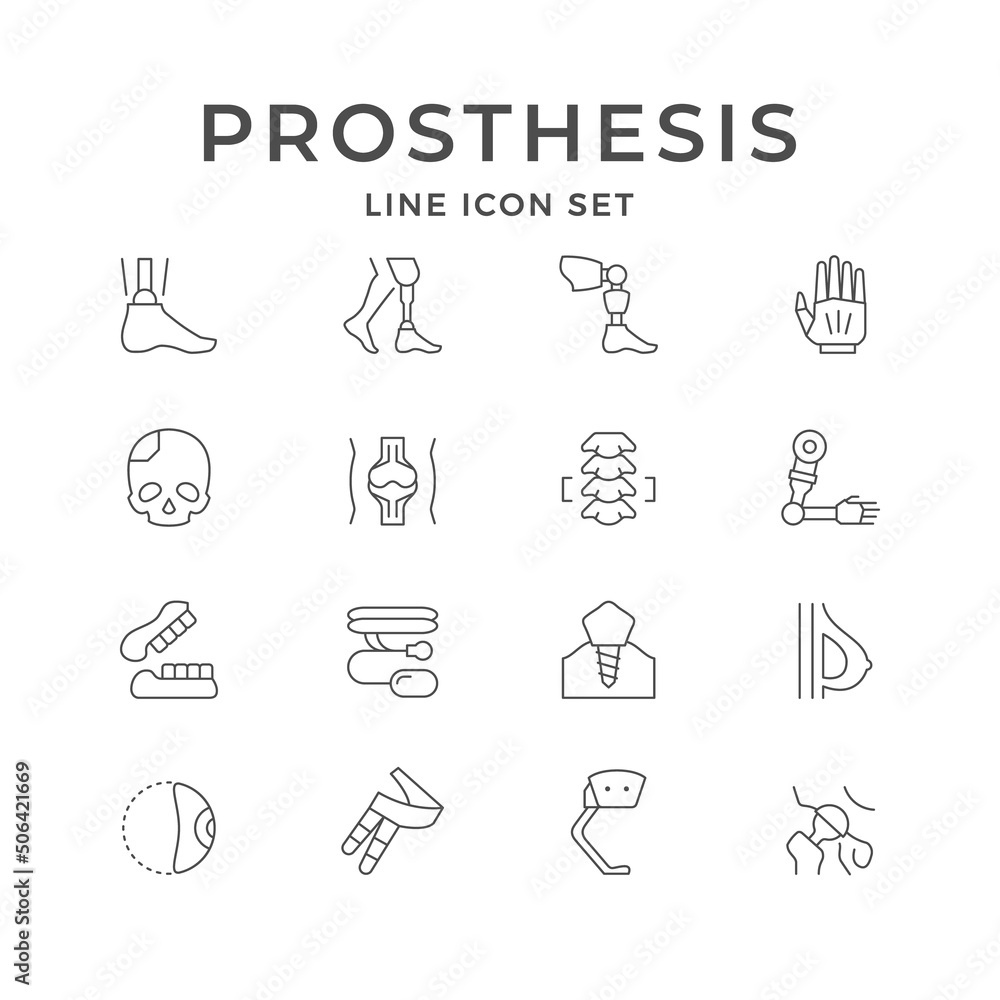Set line icons of prosthesis Set line icons of prosthesis