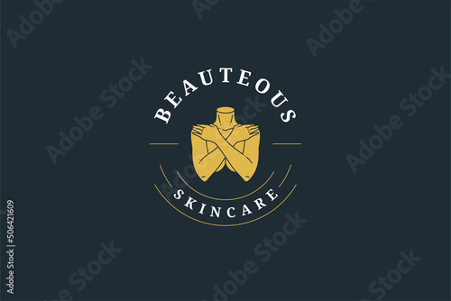 Hand drawn female figure shape covered bust hands Greek antique sculpture business logotype vector