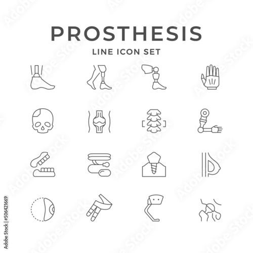 Set line icons of prosthesis