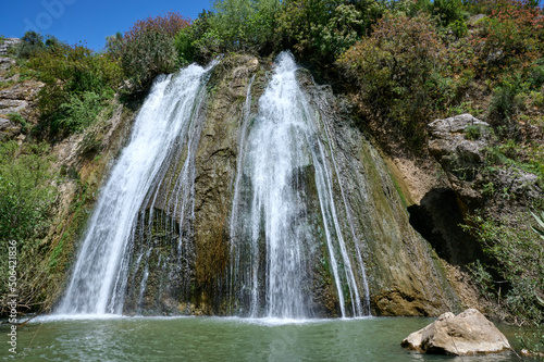 Waterfall landscape. Ayun s fall water stream. River Nahal Ayun . Nature Reserve and National park. Upper Galilee  Israel