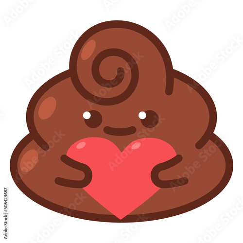 Cute poop emotion with heart vector cartoon illustration isolated on a white background.