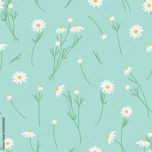 Seamless vector pattern with hand-drawn daisy flowers