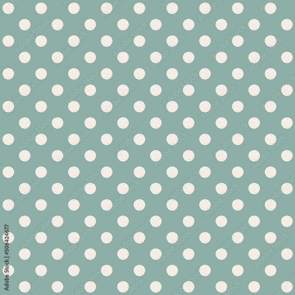 Watercolor seamless pattern. Polka dot baby print. White dots on sage green background. For wallpapers, postcards, wrappers, greeting cards, textile, invitations