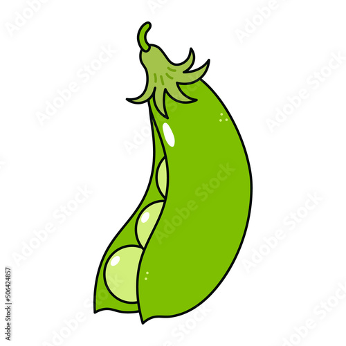 Cute funny peas character. Vector hand drawn traditional cartoon vintage, retro, kawaii character illustration icon. Isolated on white background. Peas pod character concept