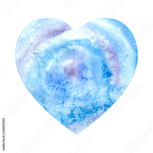 Hand drawn watercolor winter blue abstract Heart