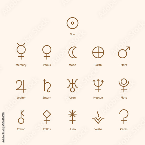Planet Symbol Icons in Minimal Trendy Liner style.