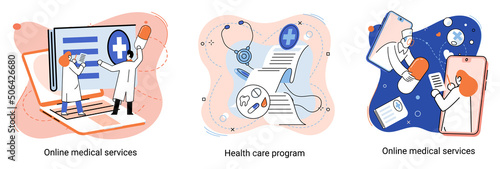 Online medical services mobile application consultation and prescription medicine professional doctor connecting and giving consultation for patient, telemedicine concept metaphor, health care program