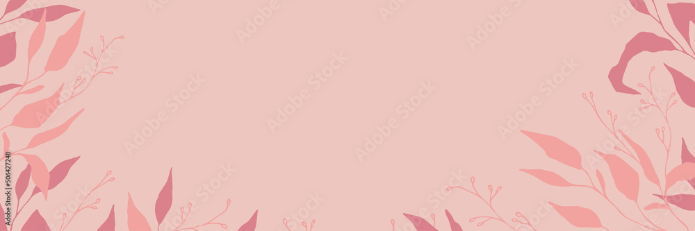 Vector abstract banner with plants in pastel colors