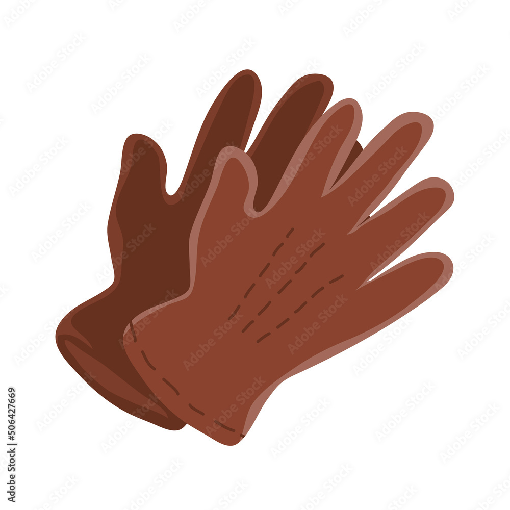 Obraz premium Male winter brown leather gloves. Classic seasonal wear and trendy accessories. Fashion and beauty. Vector flat illustration isolated on white background