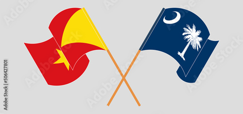 Crossed and waving flags of Tigray and The State of South Carolina