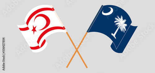 Crossed and waving flags of Northern Cyprus and The State of South Carolina