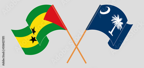 Crossed and waving flags of Sao Tome and Principe and The State of South Carolina