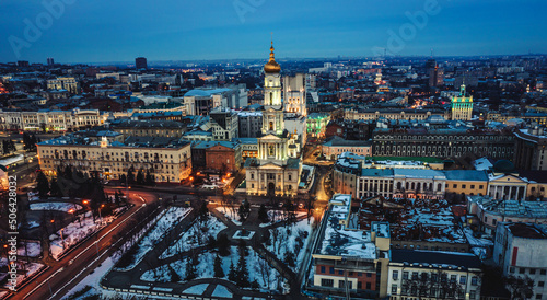 Illuminated Assumption Cathedral in Kharkiv