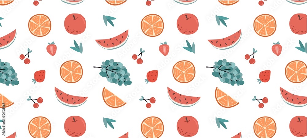 Summer fruit pattern. Hand drawn seamless pattern.