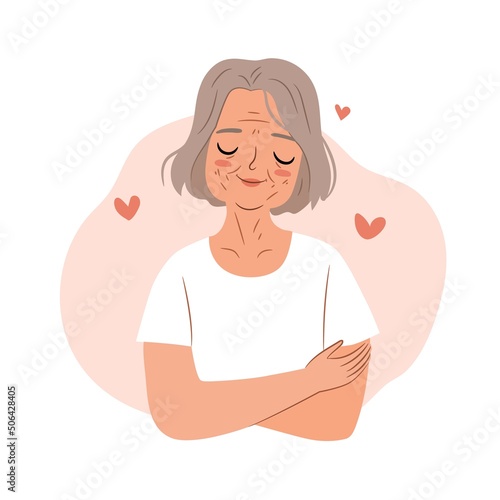 Self love concept. Senior woman isolated character