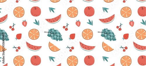 Summer fruit pattern. Hand drawn seamless pattern.