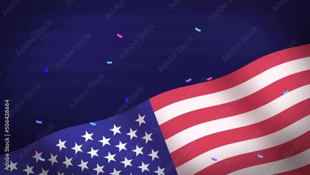 Animation of waving american flag and confetti. Backdrop with Copy ...