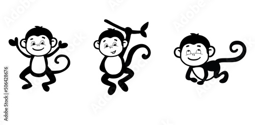 Canvas Print set of cartoon monkey vector element .doodle  3