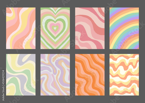 Cool Groovy Pattern Posters Collection. Set of Y2K Textures. Trendy Abstract Backgrounds.