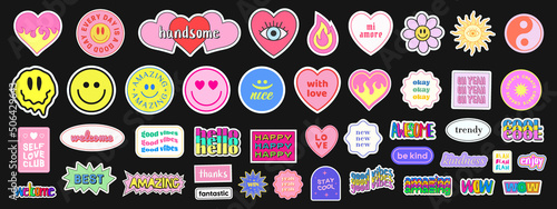 Pop Art Sticker Pack. Collections Of Cute Emoji Smile Badges. Set Of Cool Trendy Patches.