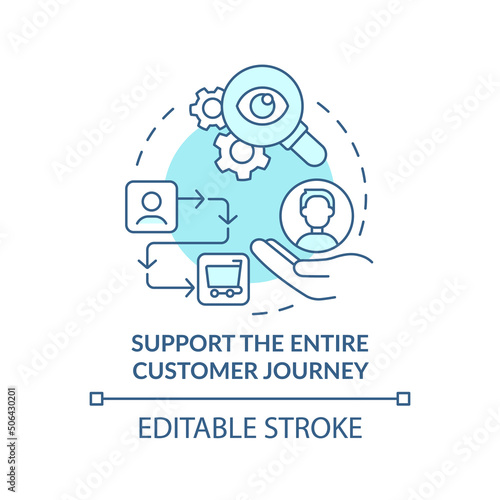 Support entire customer journey turquoise concept icon. People first mindset abstract idea thin line illustration. Isolated outline drawing. Editable stroke. Arial, Myriad Pro-Bold fonts used