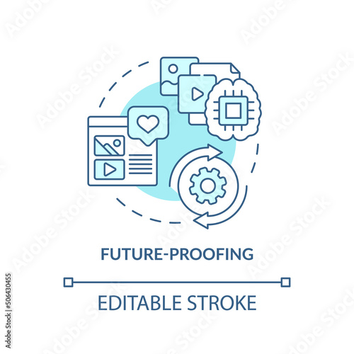 Future proofing turquoise concept icon. Digital first mindset importance abstract idea thin line illustration. Isolated outline drawing. Editable stroke. Arial, Myriad Pro-Bold fonts used