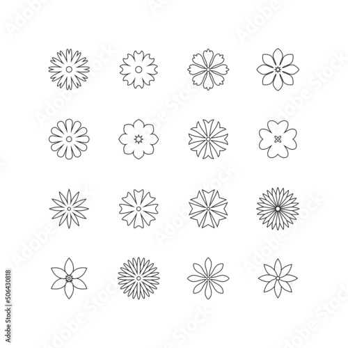 Set of flower line icons. Collection of design elements. Decorative symbols. Vector illustration.	