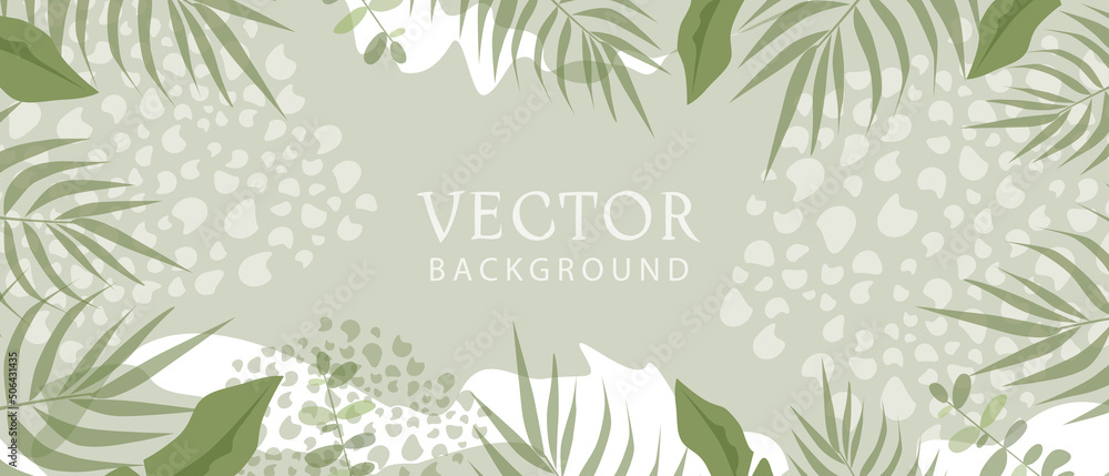 Trendy vector abstract banner template, poster with floral elements and plants. Vector background for banner or poster design, floral background spring and summer