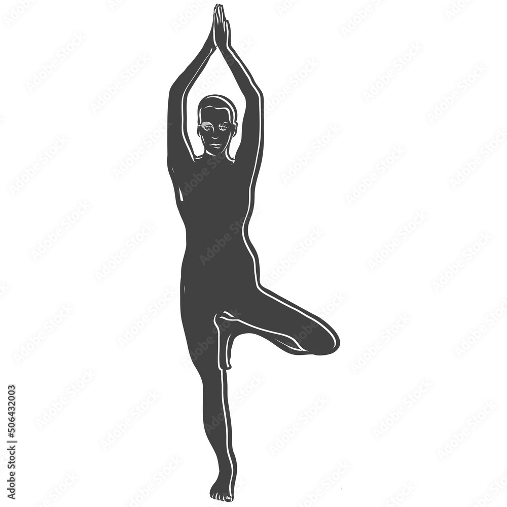 Fototapeta premium Black Vrikshasana Tree Yoga Pose Outline Icon