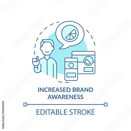 Increased brand awareness turquoise concept icon. Social media. Digital first cons abstract idea thin line illustration. Isolated outline drawing. Editable stroke. Arial, Myriad Pro-Bold fonts used