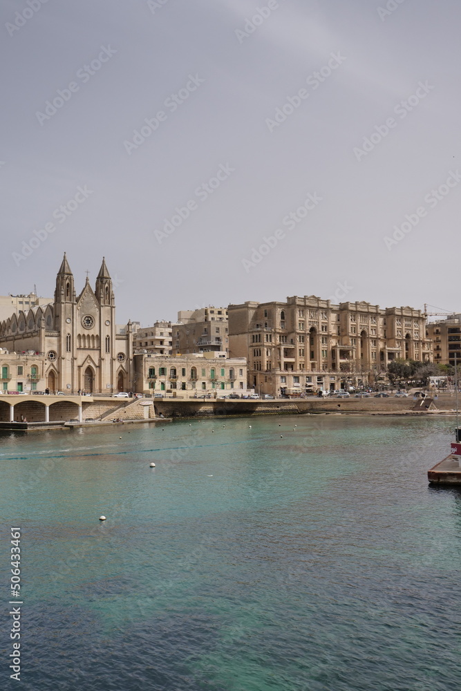 skyline of St Julians, Malta with the knisja tal-karmnu church on a sunny day skyline of St Julians, Malta with the knisja tal-karmnu church on a sunny day