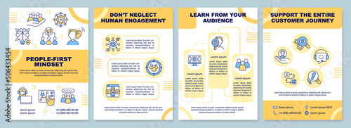 People first mindset brochure template. Digital marketing. Leaflet design with linear icons. 4 vector layouts for presentation, annual reports. Arial-Black, Myriad Pro-Regular fonts used
