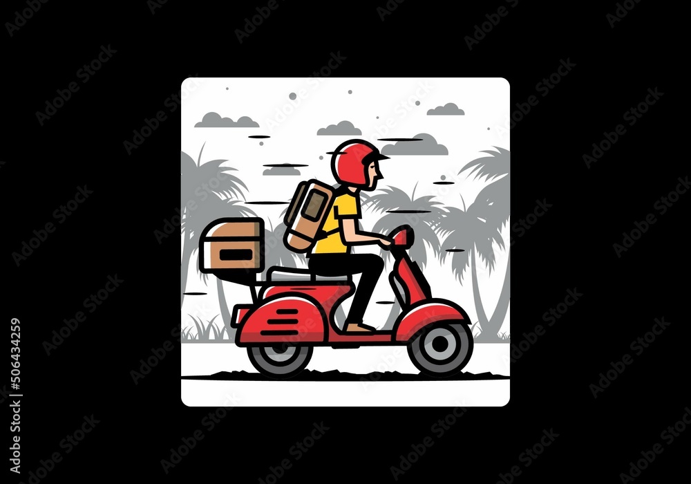 Man goes on vacation riding scooter illustration Man goes on vacation riding scooter illustration