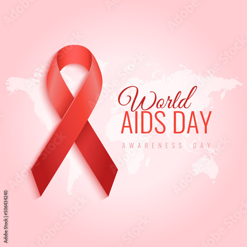 Aids awareness ribbon background. World aids day. 1 December is a dayof aids awareness in the world. Red ribbon. Vector illustration photo