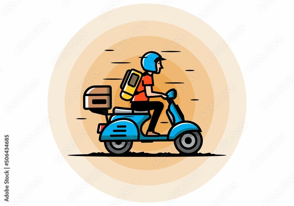 Man goes on vacation riding scooter illustration Man goes on vacation riding scooter illustration