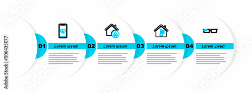 Set line Smart glasses, House temperature, humidity and Mobile with wi-fi wireless icon. Vector