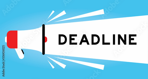 Color megphone icon with word deadline in white banner on blue background