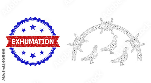 Mesh bird prison model illustration, and bicolor dirty Exhumation seal stamp. Mesh carcass illustration designed with bird prison icon.