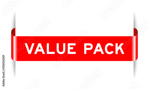 Red color inserted label banner with word value pack on white background