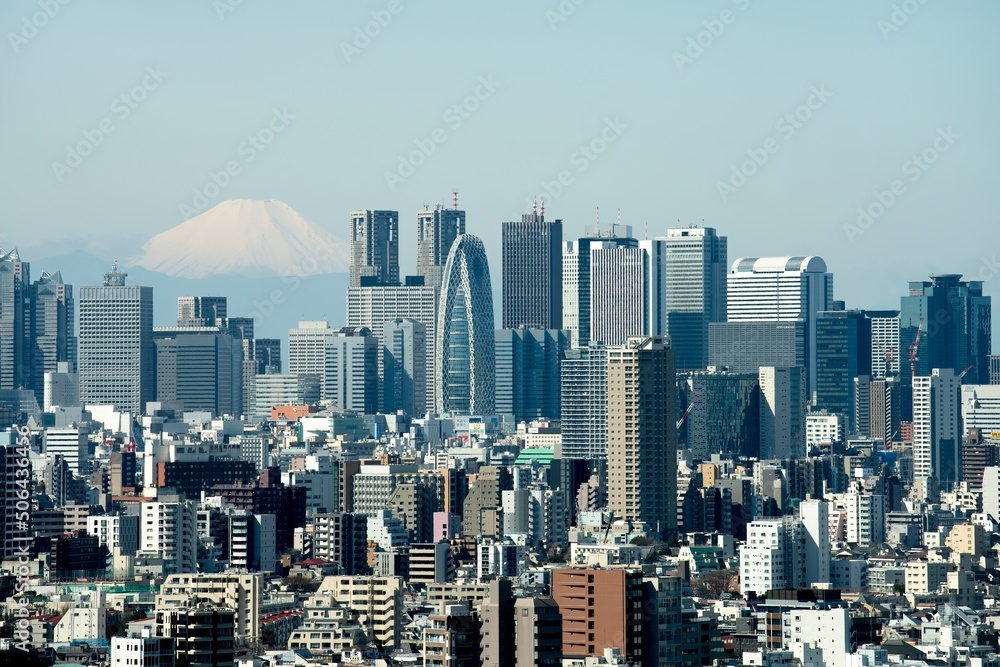Fototapeta premium Skyscrapers in the Shinjuku Ward of Tokyo with Mt. Fuji