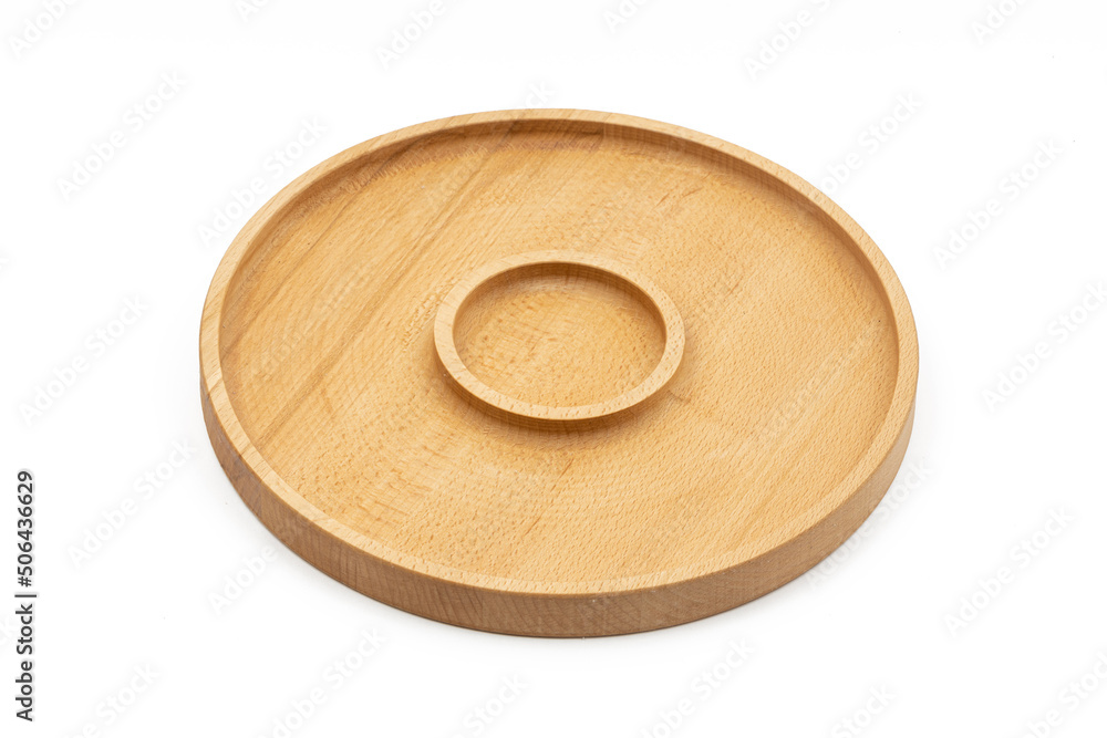 Handmade wooden dishes isolated above white background Handmade wooden dishes isolated above white background