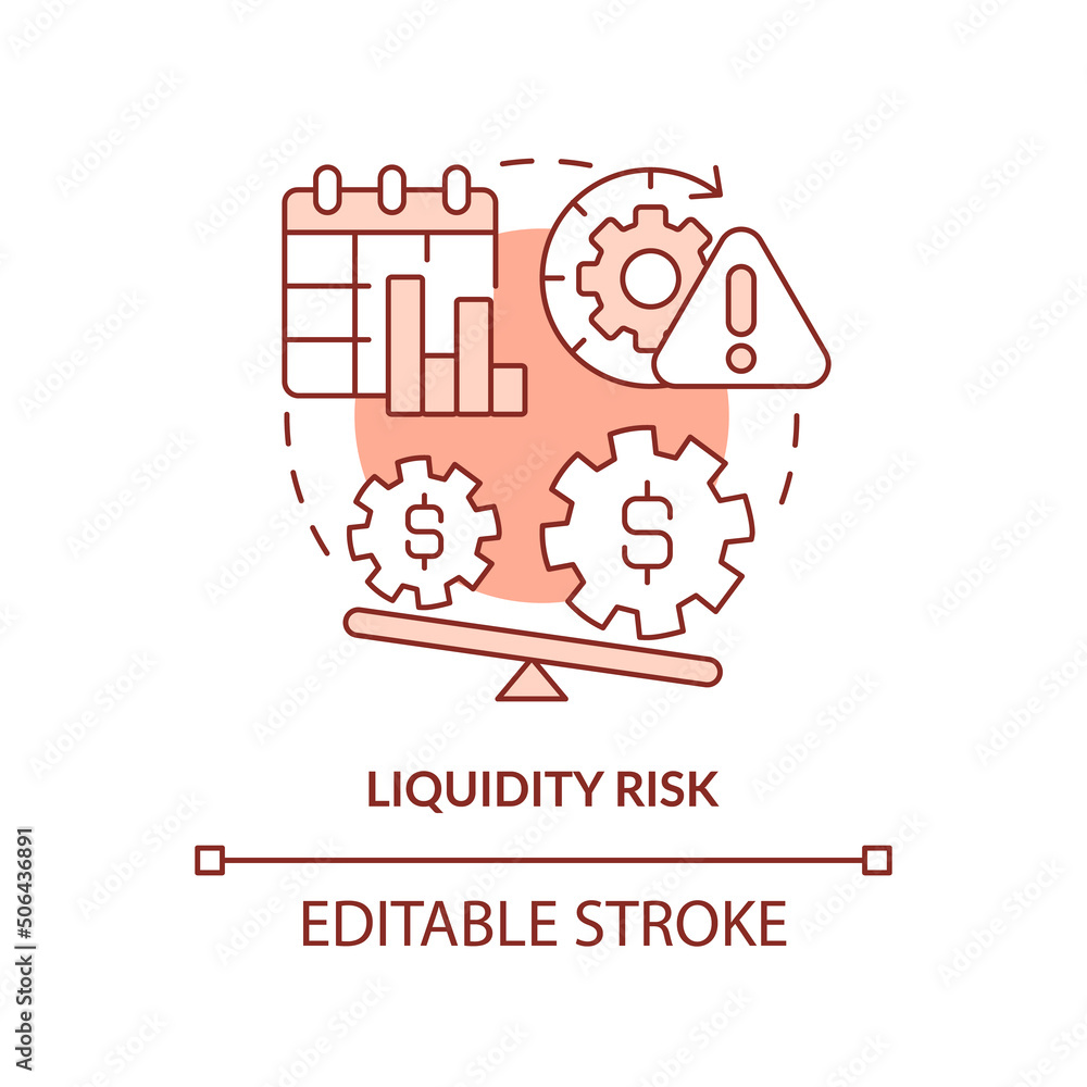 Liquidity risk terracotta concept icon. Risk category abstract idea thin line illustration. Poor financial condition. Isolated outline drawing. Editable stroke. Arial, Myriad Pro-Bold fonts used Liquidity risk terracotta concept icon. Risk category abstract idea thin line illustration. Poor financial condition. Isolated outline drawing. Editable stroke. Arial, Myriad Pro-Bold fonts used