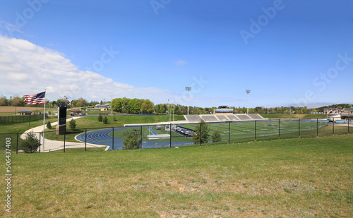 Petoskey, Michigan/USA - May 19, 2022:  The Petoskey high school stadium, home of the Northmen teams. photo