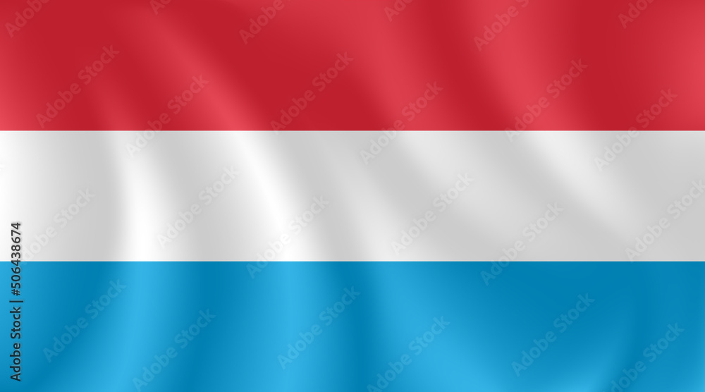 Fototapeta premium National flag of Luxembourg with imitation of light waves on the fabric. Vector stock illustration