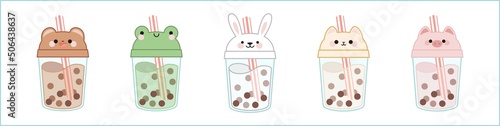 Animal shaped bubble tea set (frog, cat, bear, rabbit, pig).