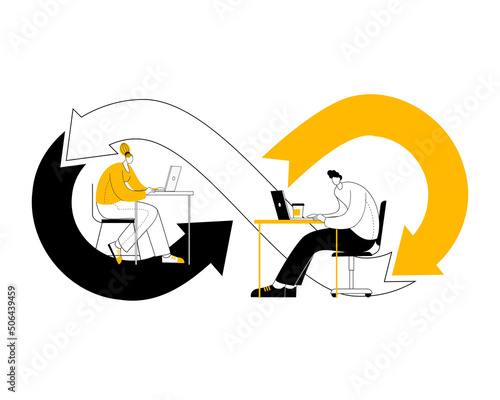 A team of devops engineers is working. Vector conceptual illustration on the topic of computer product development. photo