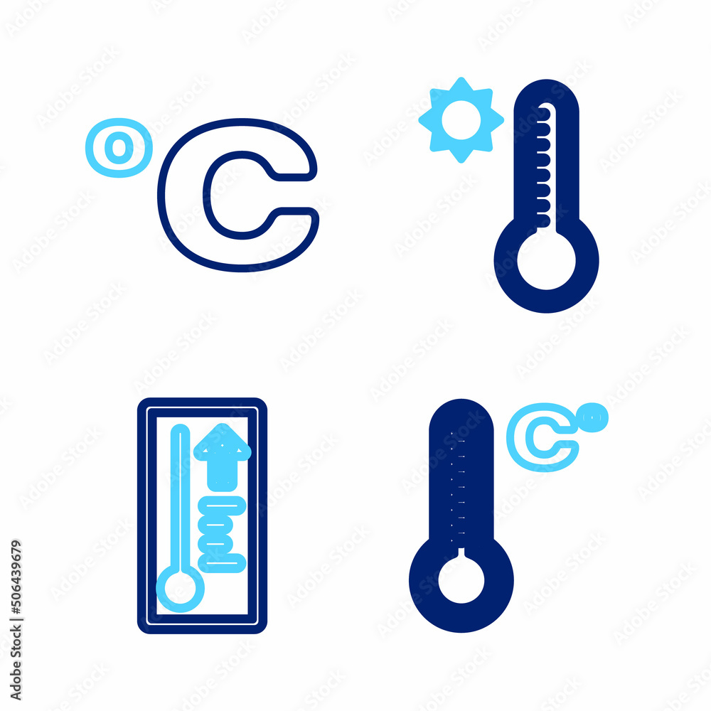Set line Meteorology thermometer, and Celsius icon. Vector Set line Meteorology thermometer, and Celsius icon. Vector