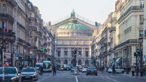 time lapse with a view of the famous theater palais garnier in the capital of france paris photo