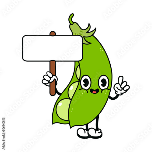 Cute funny peas with an inscription organic character. Vector hand drawn traditional cartoon vintage, retro, kawaii character illustration icon. Isolated white background. Peas pod character